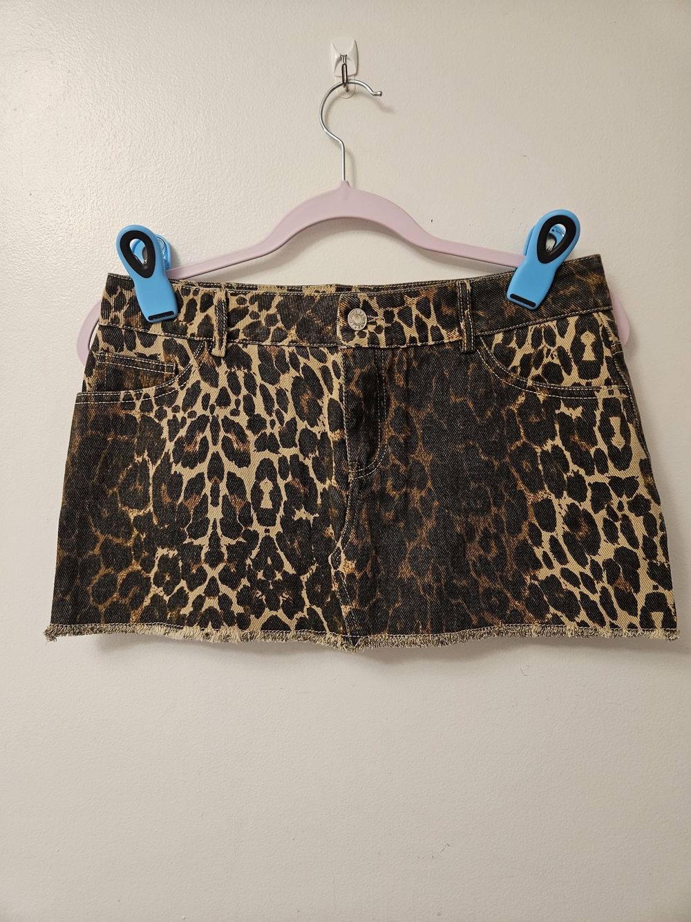 Edikted NWT Leopard Print Denim Mini Skirt - Brown & Black With Pink Bow Pockets